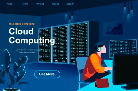 Cloud computing isometric landing page. Illustrazione stock