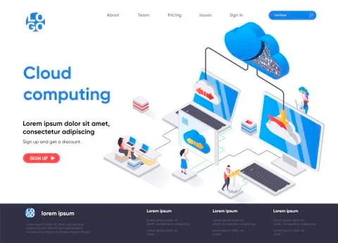 Cloud computing isometric landing page. 스톡 일러스트