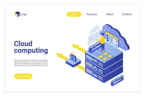 Cloud computing isometric vector landing page template Stock Illustration