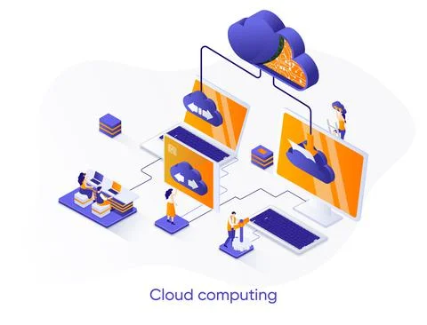 Cloud computing isometric web banner. 스톡 일러스트