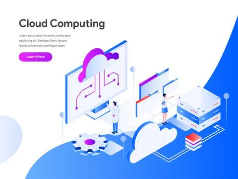Cloud Computing Isometric For Website Page Stock Illustration