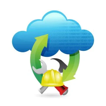 Cloud computing issues under construction sign 스톡 일러스트