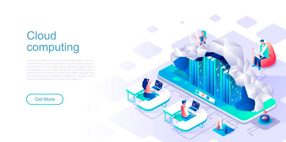 Cloud computing landing page vector template. Stock Illustration