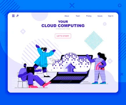 Cloud computing landing page vector template. Stockillustratie