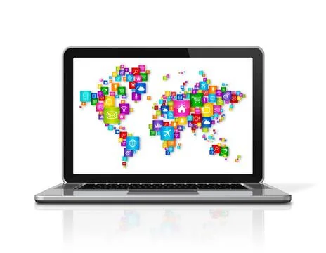 Cloud Computing Laptop 3D Laptop Computer isolated on white with clipping ... Stock Photos