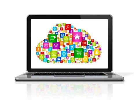 Cloud Computing Laptop 3D Laptop Computer isolated on white with clipping ... Stock Photos