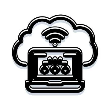 Cloud computing laptop accessing remote server data イラスト素材