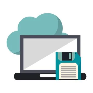 Cloud computing laptop and diskette Illustrazione stock