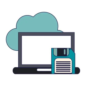 Cloud computing laptop and diskette Stock Illustration