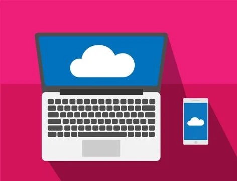 Cloud computing with laptop and smart phone flat design modern vector illustr Stock Illustration