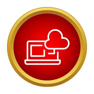 Cloud computing laptop connection in red circle icon Stockillustratie