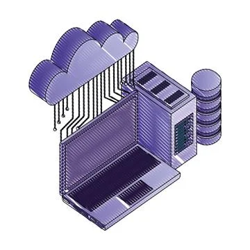 Cloud computing laptop database server connection network 스톡 일러스트