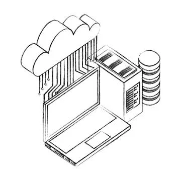 Cloud computing laptop database server connection network Stock Illustration