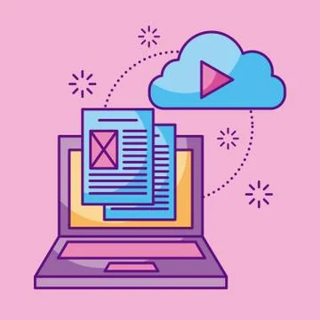 Cloud computing laptop file document information Stock Illustration