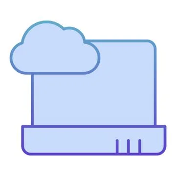 Cloud computing on laptop flat icon. Notebook with cloud blue icons in trendy 스톡 일러스트