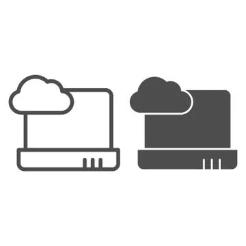 Cloud computing on laptop line and glyph icon. Notebook with cloud vector 스톡 일러스트