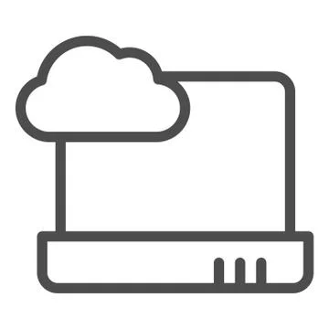 Cloud computing on laptop line icon. Notebook with cloud vector illustration Stock Illustration