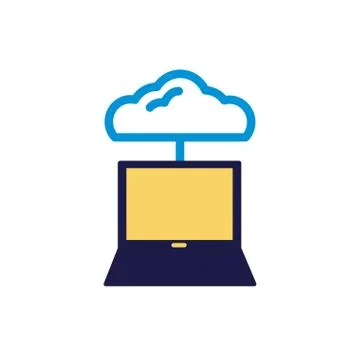 Cloud computing with laptop lineal color style Stock Illustration