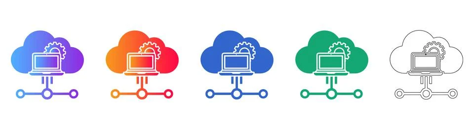Cloud Computing Laptop Maintenance Icons 스톡 일러스트