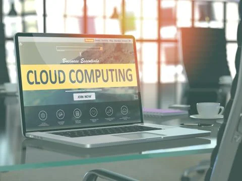 Cloud Computing on Laptop in Modern Workplace Background Stock Illustration