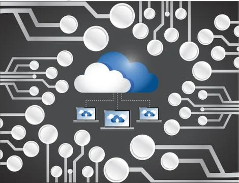 Cloud computing laptop network circuit board. 스톡 일러스트