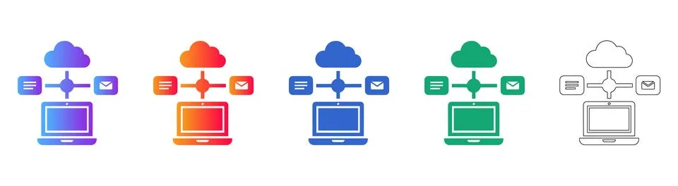 Cloud Computing Laptop Network Data Synchronization Icons 스톡 일러스트