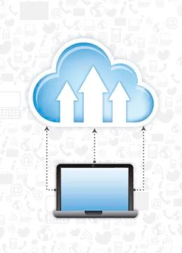 Cloud computing with laptop over silhouette icons. vector Illustrazione stock