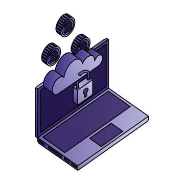 Cloud computing laptop security bitcoin currency 스톡 일러스트