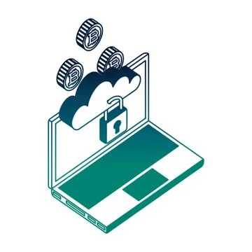 Cloud computing laptop security bitcoin currency Stock Illustration