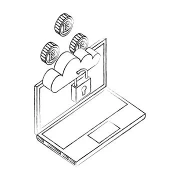 Cloud computing laptop security bitcoin currency Stock Illustration