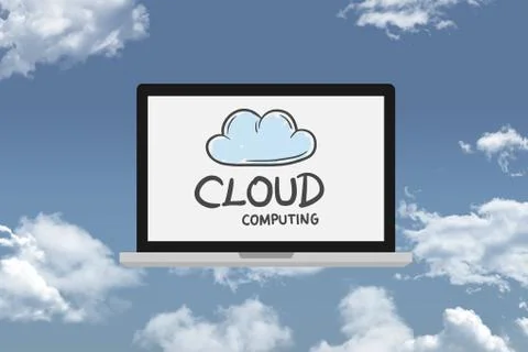 Cloud computing on laptop in sky Stock Illustration