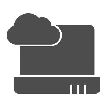 Cloud computing on laptop solid icon. Notebook with cloud vector illustration イラスト素材