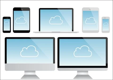 Cloud computing - laptop, tablet and smartphone vector Illustrazione stock