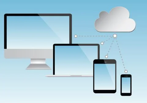 Cloud computing - laptop, tablet and smartphone vector Stock Illustration