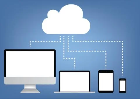 Cloud computing - laptop, tablet and smartphone vector Illustrazione stock