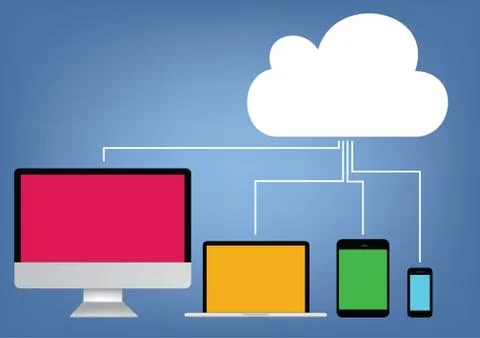 Cloud computing - laptop, tablet and smartphone vector 스톡 일러스트
