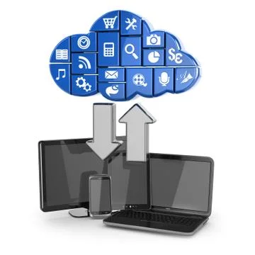 Cloud computing. laptop, tablet pc and phone. Stock Illustration