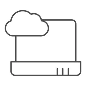 Cloud computing on laptop thin line icon. Notebook with cloud vector イラスト素材