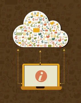 Cloud computing with laptop, vintage style. vector illustration Stock Illustration