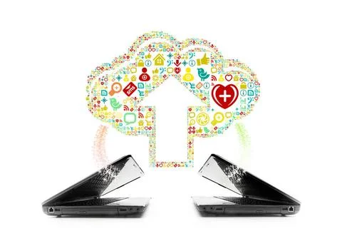 Cloud computing, laptops Cloud computing, laptops. Concept illustration. C... Stock Photos