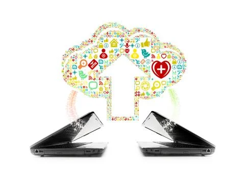 Cloud computing, laptops 스톡 일러스트