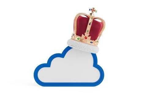 Cloud Computing Leadership Concept. Royal Crown On Cloud Icon Symbolizing P.. Illustrazione stock