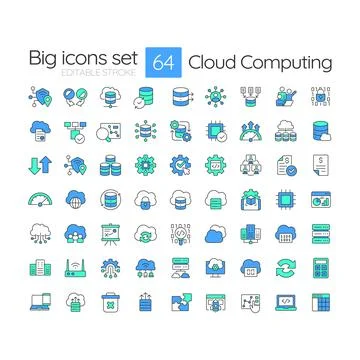 Cloud computing line color icons set Stock Illustration