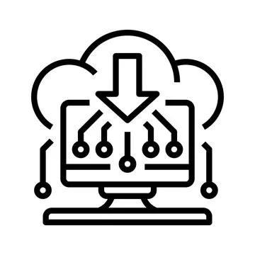 Cloud Computing Line Icon, Outline Symbol for Online Processing, Digital In.. Illustrazione stock