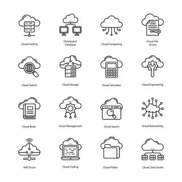 Cloud Computing Line Icons Stock Illustration