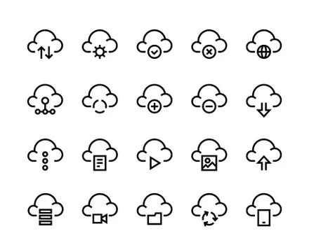 Cloud computing line icons. Internet service platform, network server and cloud Stock Illustration