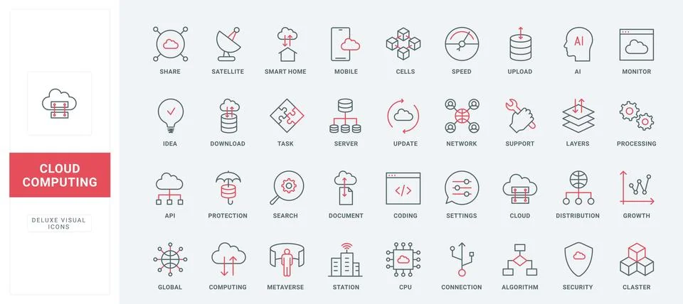 Cloud computing line icons set, services for security system and storage Stock Illustration