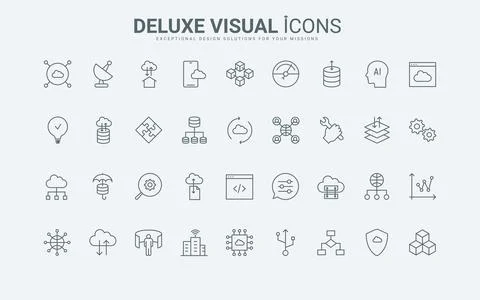 Cloud computing line icons set, digital support services and hardware, download Illustrazione stock