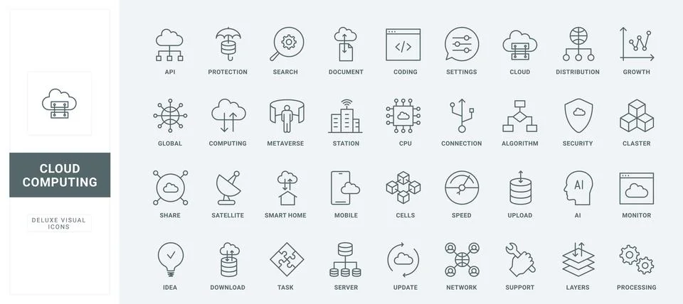 Cloud computing line icons set, services for security system and storage 库存插图