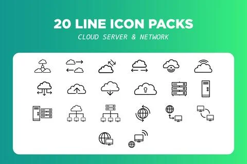 Cloud Computing Line Icons set with editable stroke collection for web Illustrazione stock